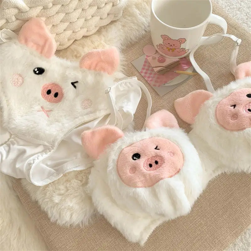 Ultra Plush Piggy Lingerie Set for Comfortable Nighttime Wear - lingerie