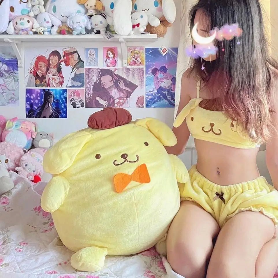 Ultra Plush Pompompurin Inspired Lingerie Set with Cute Tops Length - Cosparty