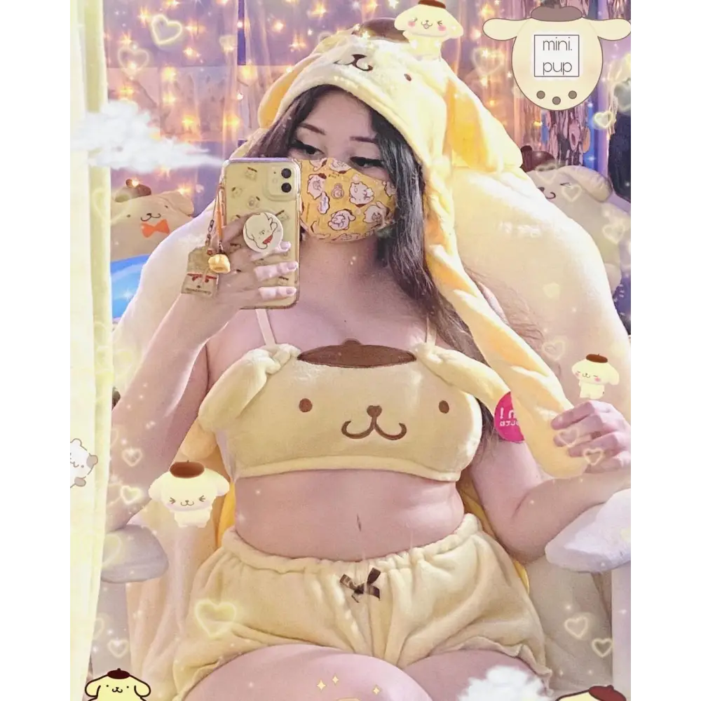 Ultra Plush Pompompurin Inspired Lingerie Set with Cute Tops Length - underwear