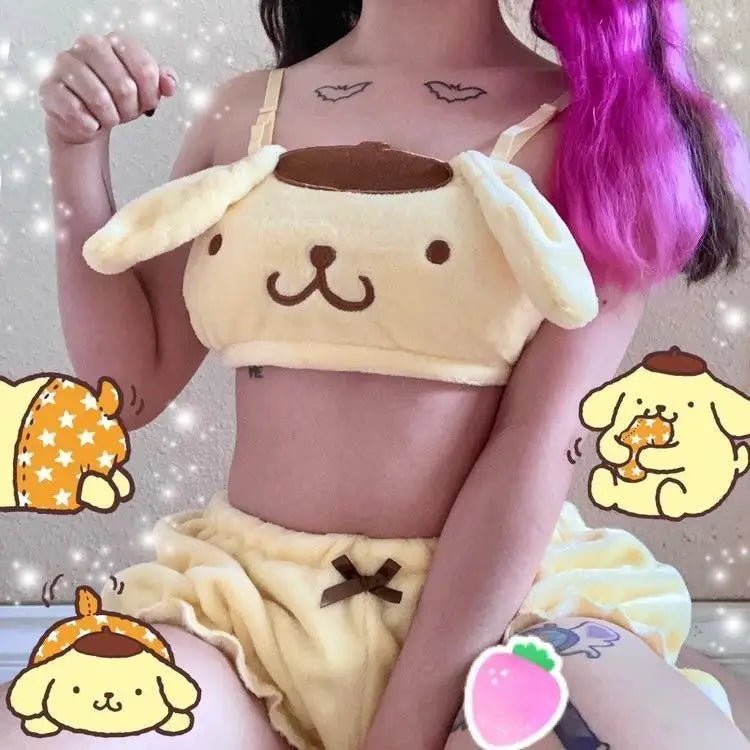 Ultra Plush Pompompurin Inspired Lingerie Set with Cute Tops Length - Cosparty