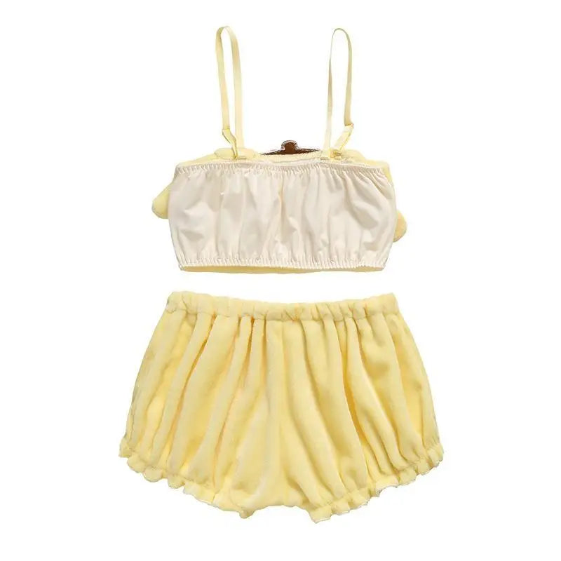 Ultra Plush Pompompurin Inspired Lingerie Set with Cute Tops Length - underwear