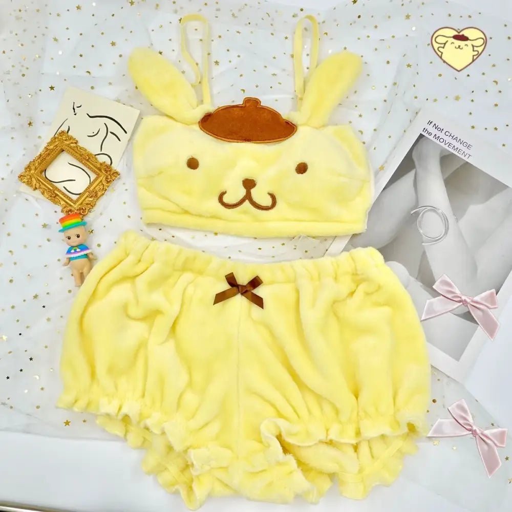Ultra Plush Pompompurin Inspired Lingerie Set with Cute Tops Length - Cosparty