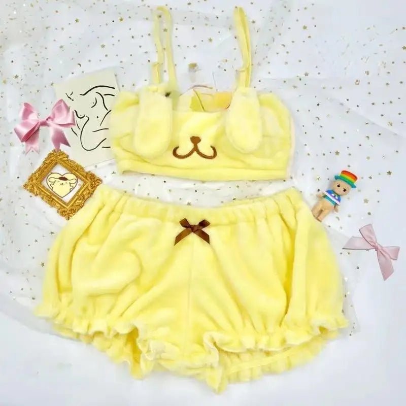 Ultra Plush Pompompurin Inspired Lingerie Set with Cute Tops Length - Cosparty