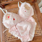 Valentine Fuzzy Bear Lingerie Set - Pink / L - bra, bralette, bras, embroidered, fur