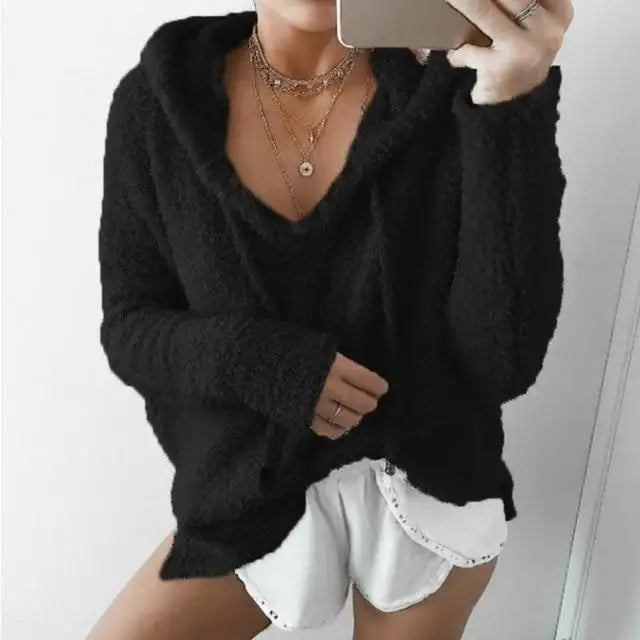 Oversized Fuzzy Hoodie - black / S - hoodie