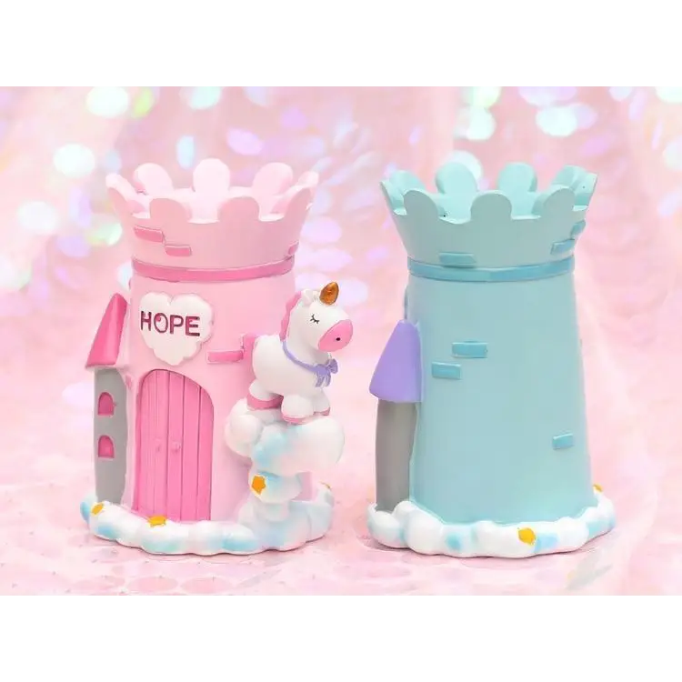 Unicorn Castle Pen Holder in Light Blue or Pink - pen holder