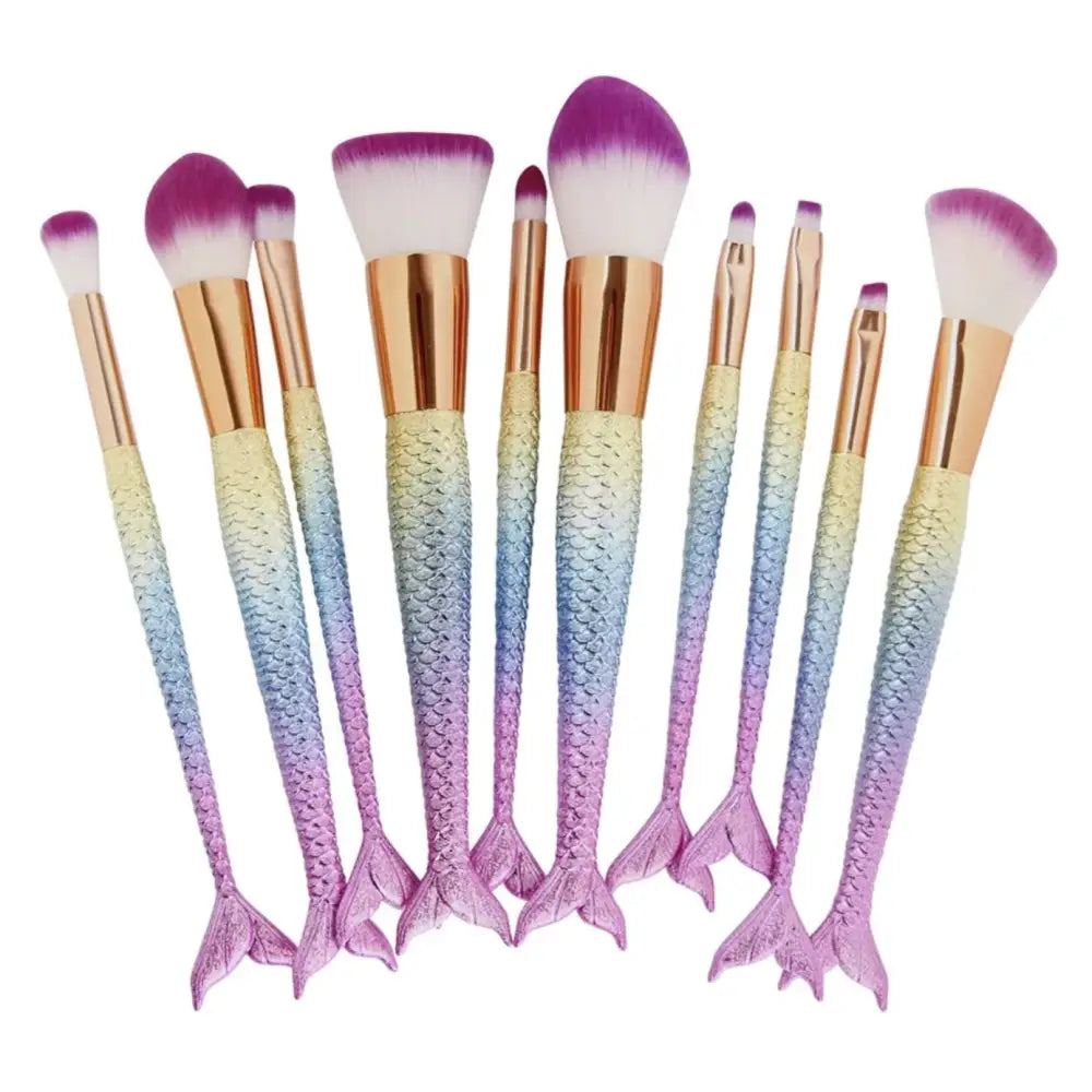 Unicorn Inspired Mermaid Fin Makeup Brushes - Pastel Rainbow 10PCS - beauty