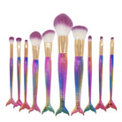 Unicorn Inspired Mermaid Fin Makeup Brushes - Rainbow 10PCS - beauty