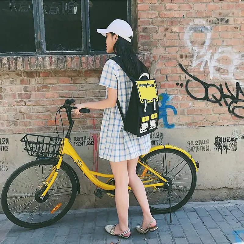 Unique Retro Cartoon Design Backpack in Bold Colors - Cosparty