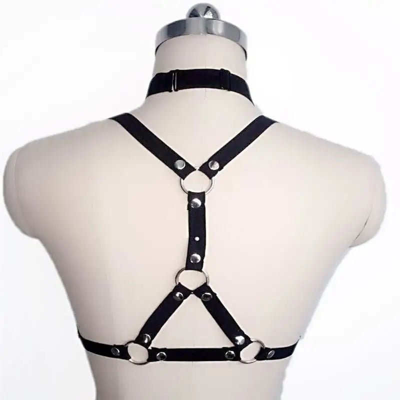 Vegan Gothic Chest Harness with Elastic Straps and Metal Studs - Cosparty