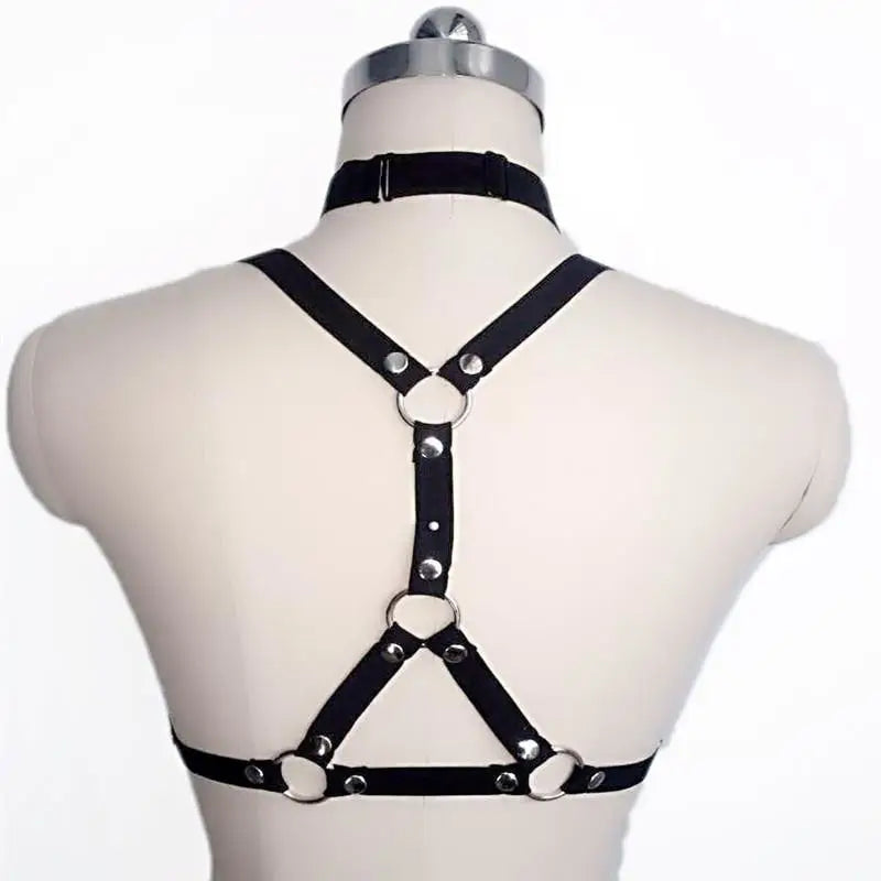 Vegan Gothic Chest Harness with Elastic Straps and Metal Studs - harness