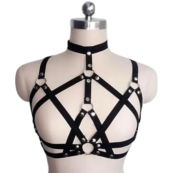 Vegan Gothic Chest Harness with Elastic Straps and Metal Studs - Cosparty