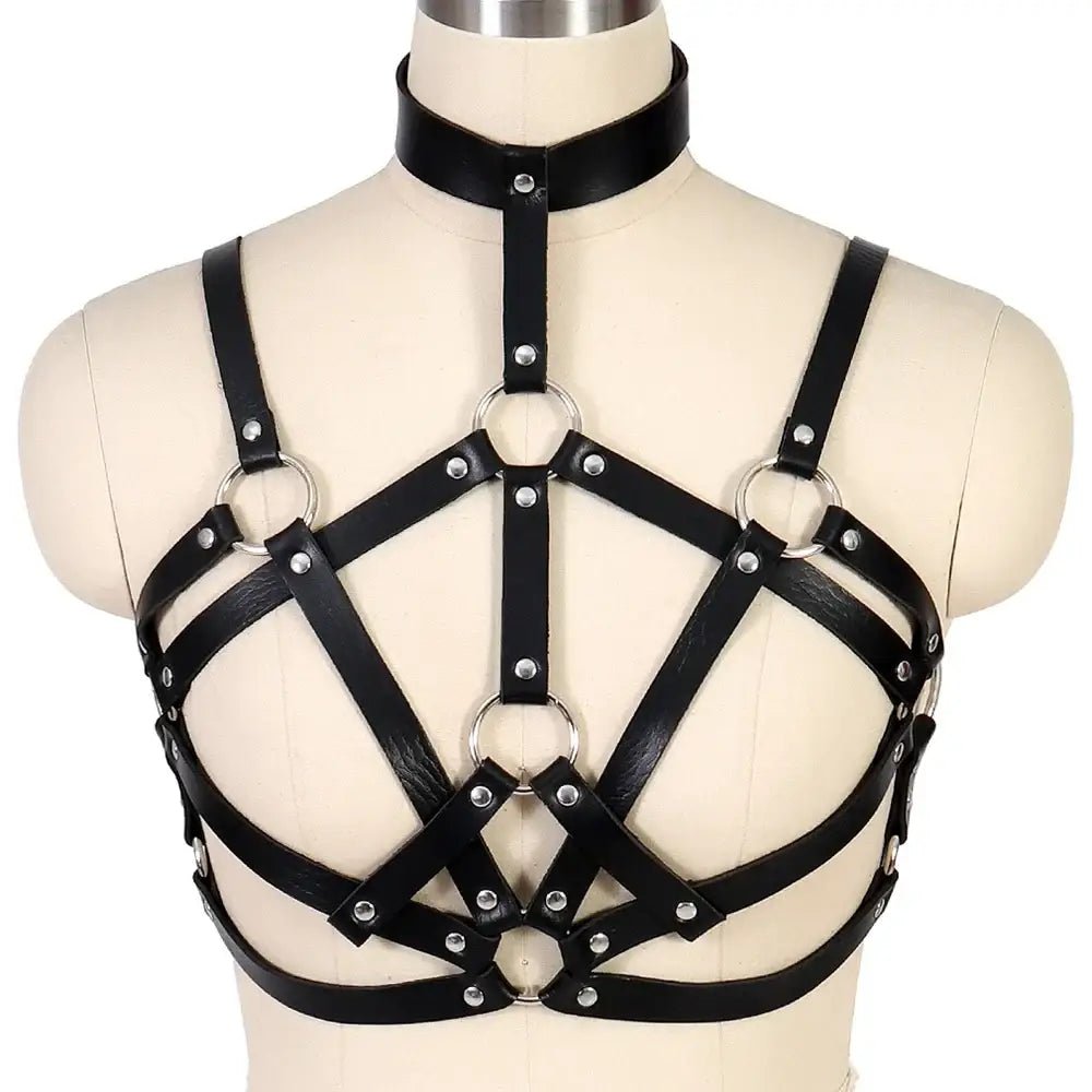 Vegan Gothic Chest Harness with Elastic Straps and Metal Studs - Cosparty