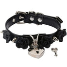 Vegan Leather Choker with Rose Petals and Metal Spikes - Cosparty