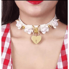 Vegan Leather Choker with Rose Petals and Metal Spikes - Cosparty