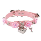 Vegan Leather Choker with Rose Petals and Metal Spikes - Cosparty