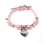 Vegan Leather Choker with Rose Petals and Metal Spikes - Cosparty
