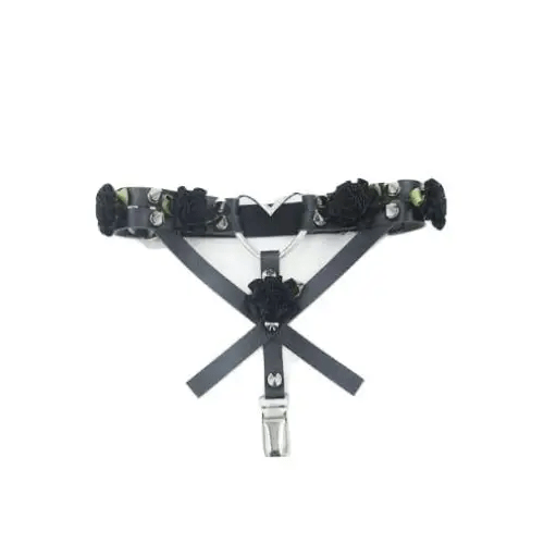 Vegan Leather Garter Belt with Rose Petals and Metal Spikes - Cosparty
