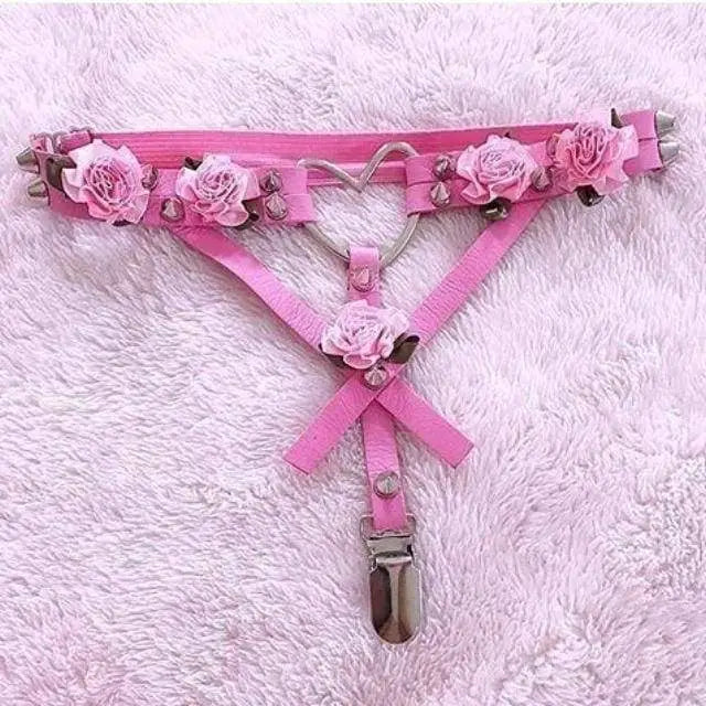 Pink Heart Rose Garter Belt Harness BDSM Kawaii Kink Fetish DD/LG MDLG CGL Little Space Vegan Leather Spikes by DDLG Playground