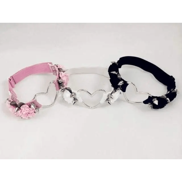 Vegan Leather Garter Belt with Rose Petals and Metal Spikes - Cosparty