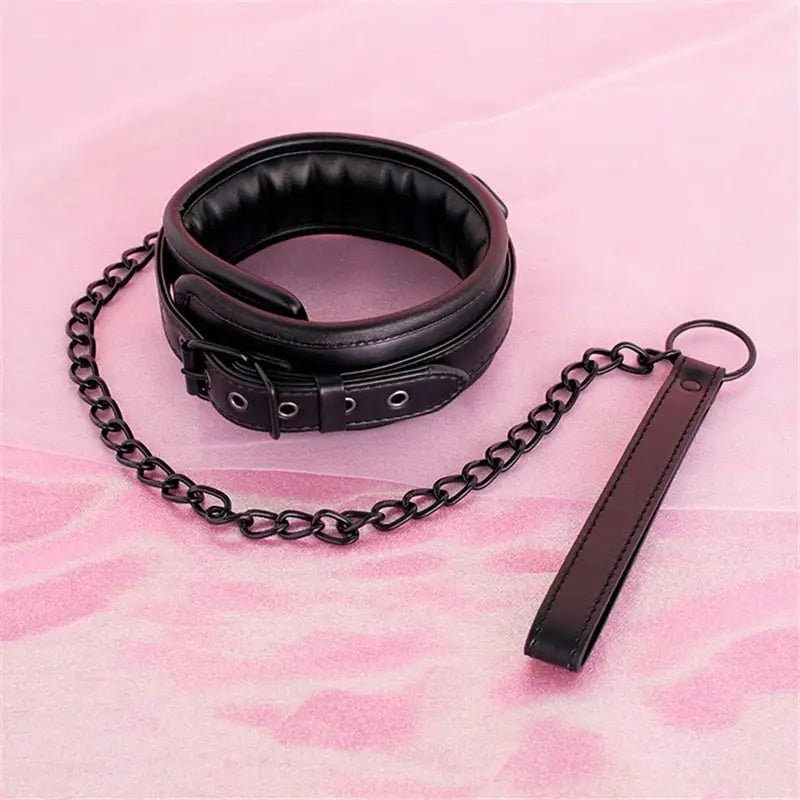 Vegan Leather Handcuffs and Leash Set for Dominant Submissive Play - Cosparty