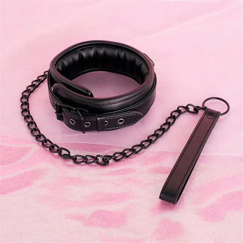 Vegan Leather Handcuffs and Leash Set for Dominant Submissive Play - play set