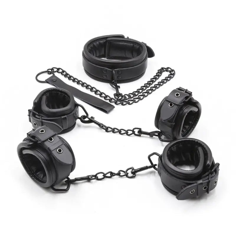 Vegan Leather Handcuffs and Leash Set for Dominant Submissive Play - Cosparty