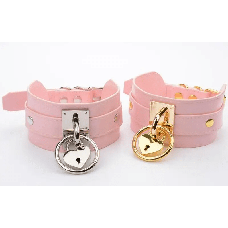 Vegan Leather Heart Locket Choker Necklace in Gold or Silver - Cosparty