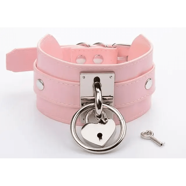 Vegan Leather Heart Locket Choker Necklace in Gold or Silver - Cosparty