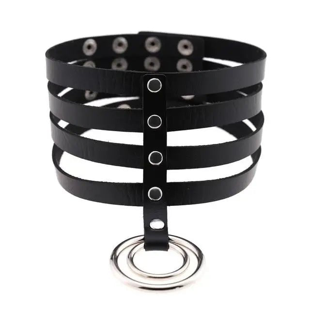 Vegan Leather High Elongated Collar with Built - in O - Ring Hook - Cosparty