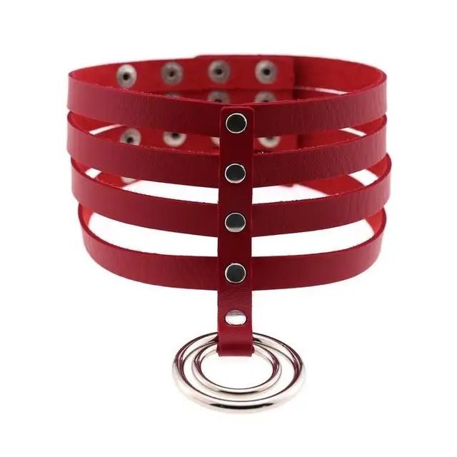 Vegan Leather High Elongated Collar with Built - in O - Ring Hook - Cosparty