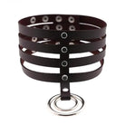 Vegan Leather High Elongated Collar with Built-in O-Ring Hook - Coffee - collar