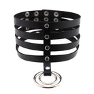 Vegan Leather High Elongated Collar with Built-in O-Ring Hook - Black - collar