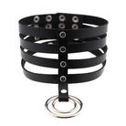 Vegan Leather High Elongated Collar with Built-in O-Ring Hook - collar