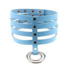 Vegan Leather High Elongated Collar with Built-in O-Ring Hook - Light Blue - collar