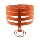 Vegan Leather High Elongated Collar with Built-in O-Ring Hook - Orange - collar