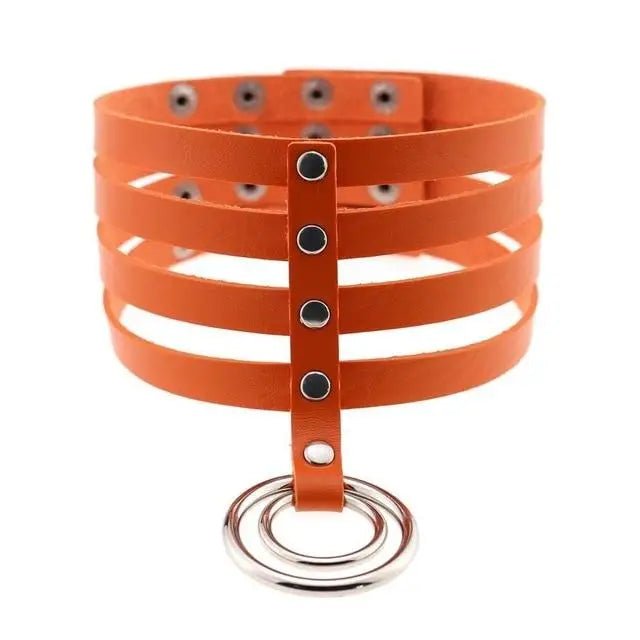 Vegan Leather High Elongated Collar with Built - in O - Ring Hook - Cosparty