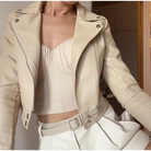 Vegan Leather Moto Jacket for Cosparty in Multiple Colors - Beige / S - Sweater