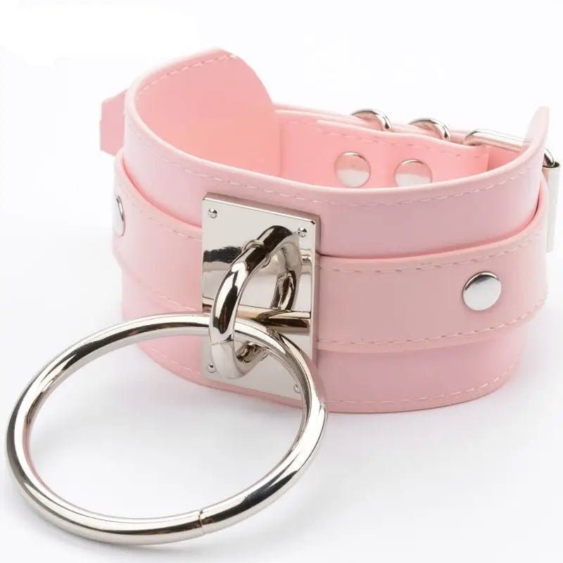 Vegan Leather O - Ring Choker Necklace with Adjustable Buckles - Cosparty