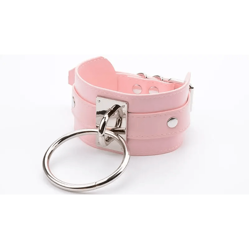 Vegan Leather O - Ring Choker Necklace with Adjustable Buckles - Cosparty