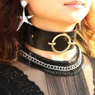 Vegan Leather O-Ring Choker Necklace with Gold Plated Hardware - collar