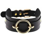Vegan Leather O - Ring Choker Necklace with Gold Plated Hardware - Cosparty