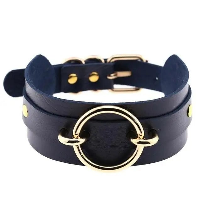 Vegan Leather O - Ring Choker Necklace with Gold Plated Hardware - Cosparty