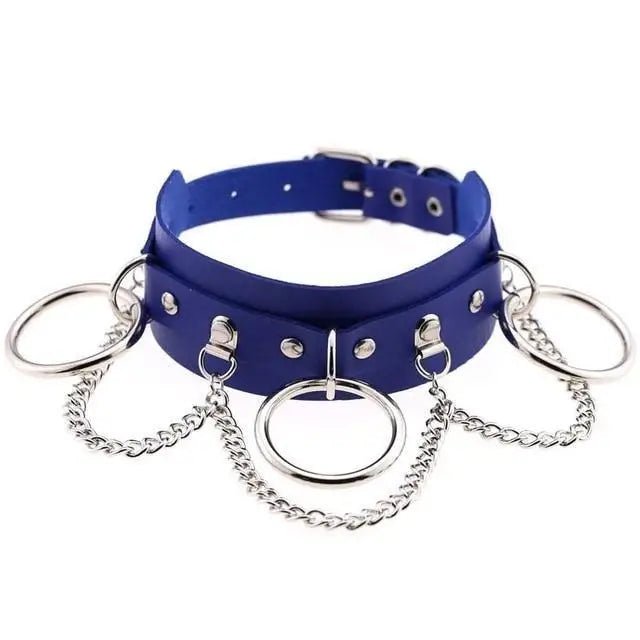 Vegan Leather O - Ring Choker Necklace with Silver Hardware - Cosparty