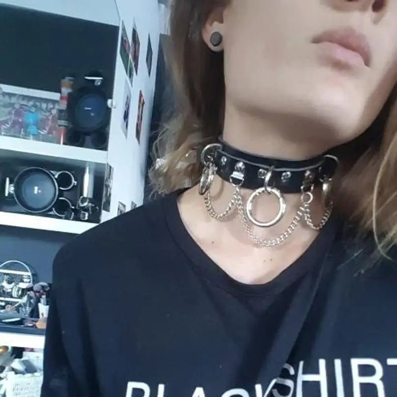 Vegan Leather O - Ring Choker Necklace with Silver Hardware - Cosparty