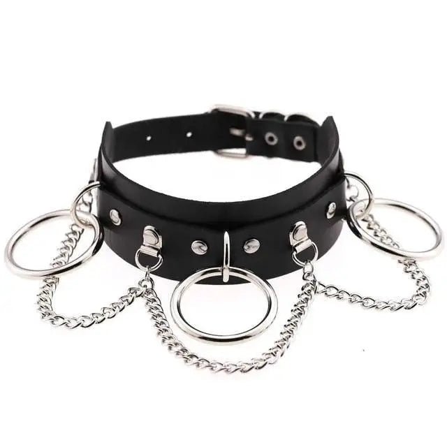 Vegan Leather O - Ring Choker Necklace with Silver Hardware - Cosparty