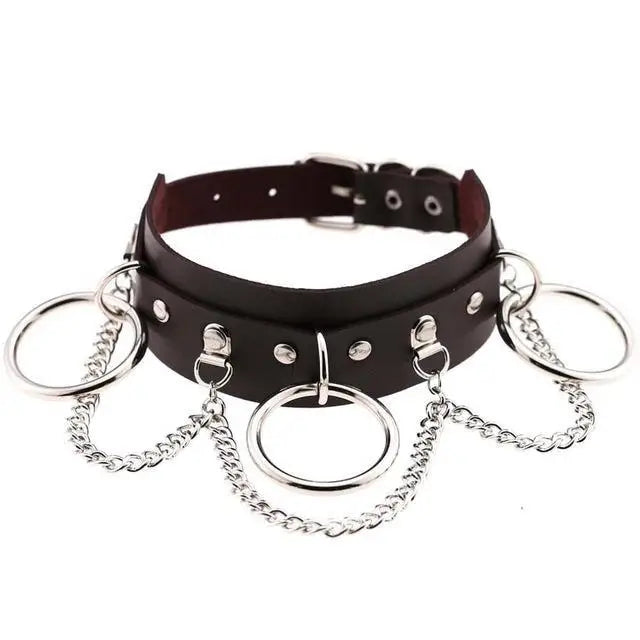 O-Ring Collar Choker Black Vegan Leather Metal Punk Rock Fetish BDSM Bondage Leash