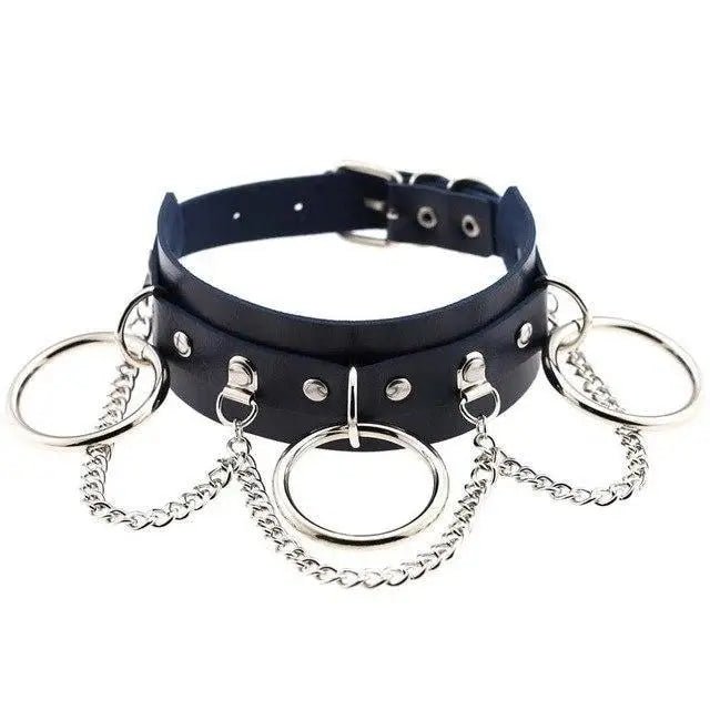 Vegan Leather O - Ring Choker Necklace with Silver Hardware - Cosparty