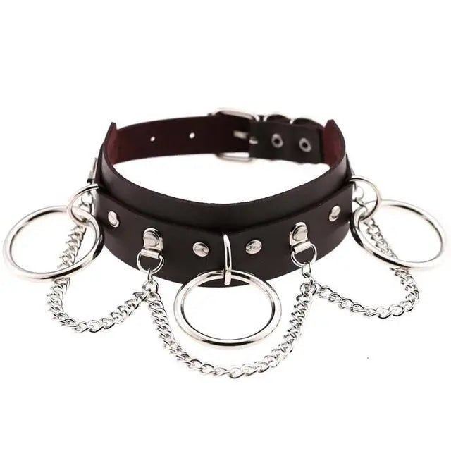 Vegan Leather O - Ring Choker Necklace with Silver Hardware - Cosparty