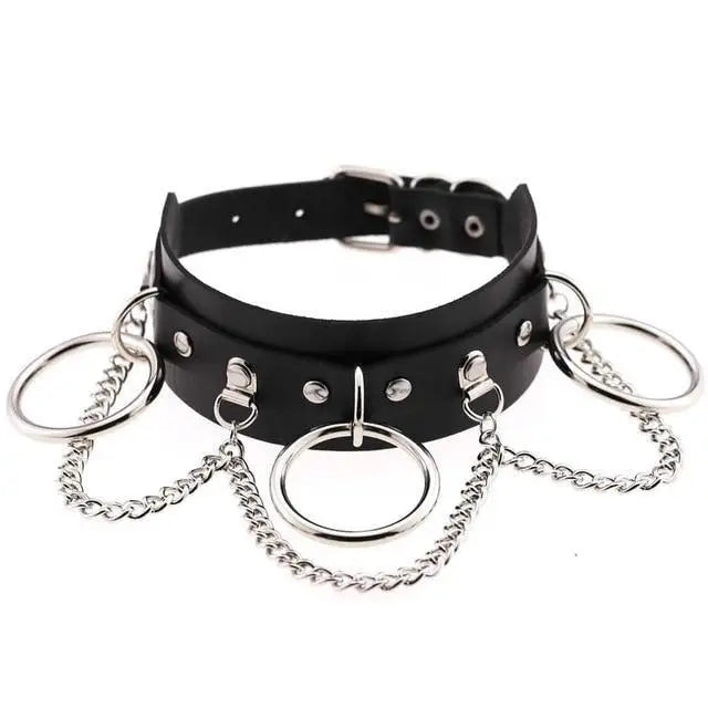 Vegan Leather O-Ring Choker Necklace with Silver Hardware - choker